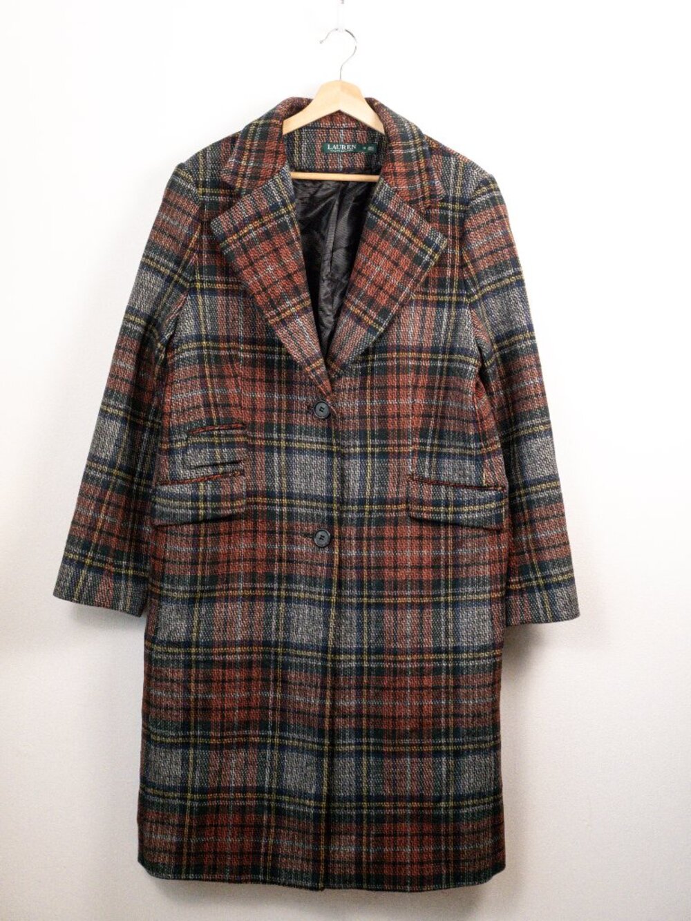 Lauren Ralph Lauren Plaid Reefer Wool-Blend Coat Sz 16